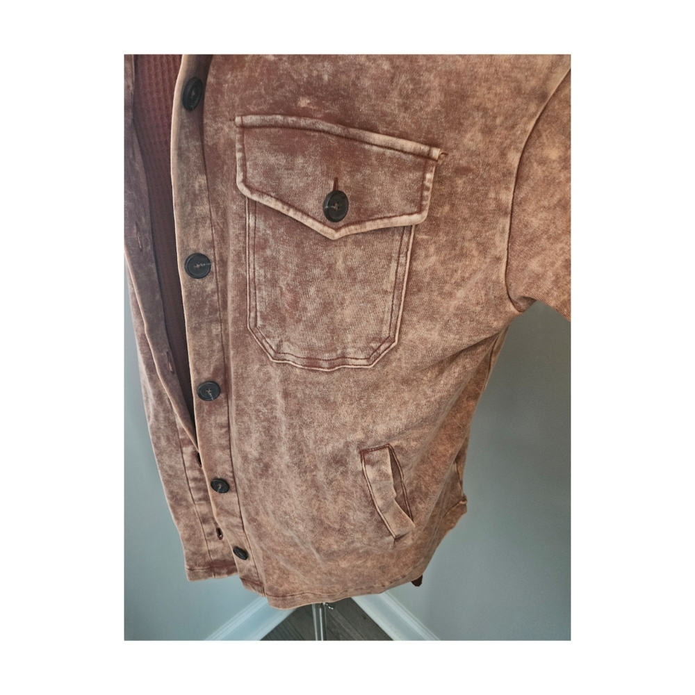 Zenana Mineral Wash Shacket & Waffle Knit Tunic Set Rust Brown 2X - Picture 3 of 4